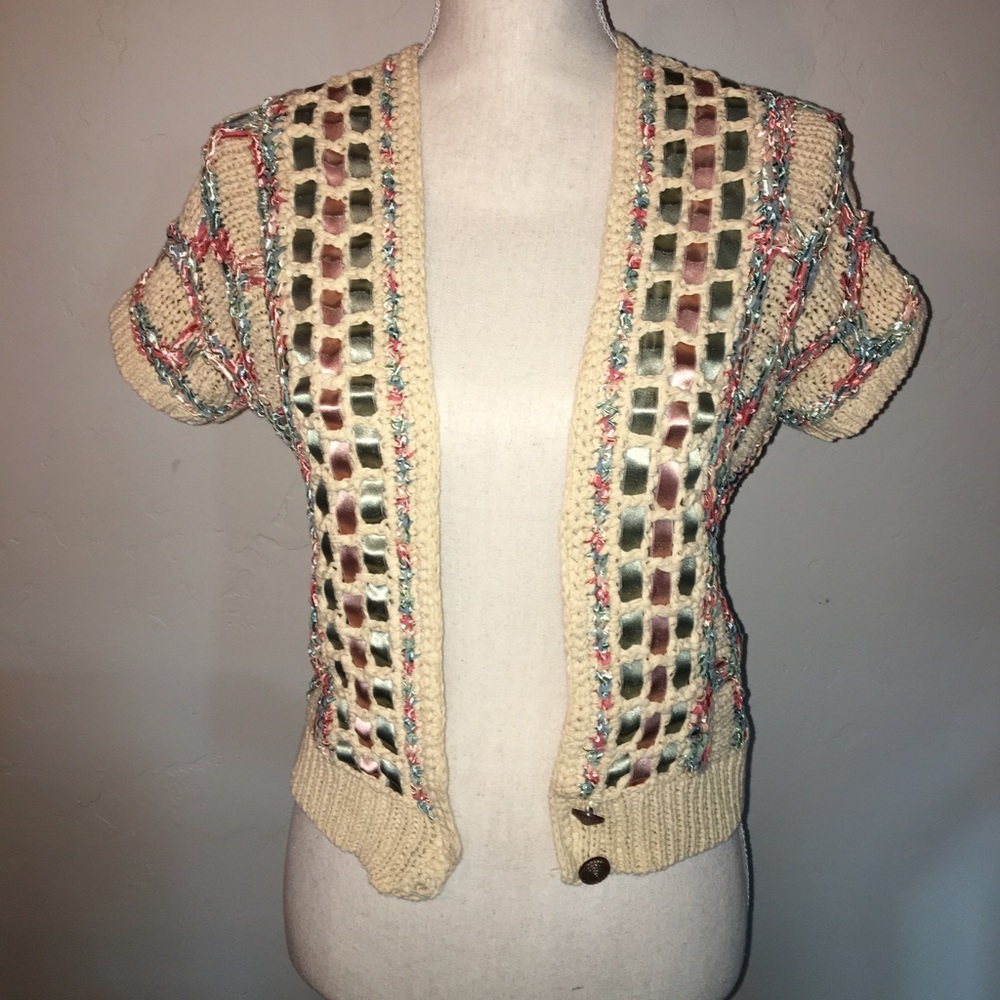 Anthro Moth Ribbon and Crochet Cardigan Sz Small